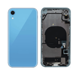 Komplet, blå iPhone XR bagside i glas med ramme