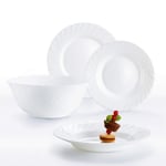 Trianon White Opal Glass Dinner Set Dinnerware Tableware Plates Microwave Safe Dishwasher Safe Dining Modern (19pc Dinner Set)