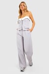 Contrast Waistband Tailored Wide Leg Trousers