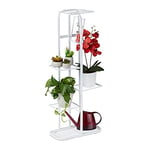 Relaxdays Escalier à fleurs en métal à 6 niveaux - Extérieur et intérieur - Hauteur : 107 x 44 x 24 cm - Étagère pour plantes - Blanc
