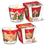 Dekohelden24 Scented Candle Lantern Candle in Glass - 2 Compartments Assorted Fragrance Cinnamon Cookies and Gingerbread, L-W-H, 8 x cm, Each Candle 115 g, UF-Christmas-Sweets-2, Red/White