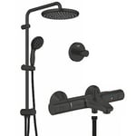 GROHE Start Bath/Shower Installation Set (Exposed Thermostat with, Flex Shower System with Diverter, 2 Spray Hand Shower 10 cm, Robe Hook), Matt Black