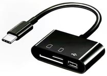 USB-C 3i1 Hub - SD/Micro SD/USB-A - Sort