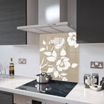 Cappuccino Floral - White Flower Glass Splashback - 90cm Wide x 70cm High