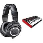 Audio-Technica M50x Professional Monitor Headphones Black & AKAI Professional MPK Mini MK3 – 25 Key USB MIDI Keyboard Controller with 8 Backlit Drum Pads