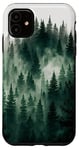 Coque pour iPhone 11 Vert Forêt Brouillard Sapins Nature Art