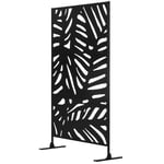 Trädgårdsskydd 122x198cm balkong insynsskydd med stativ, lövmönster av stål svart för mer avskildhet