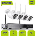 Sannce - 5MP hd Système de caméra de sécurité nvr sans fil avec caméras WiFi 3MP Stream Accès à distance et alertes de mouvement Micro intégré ai