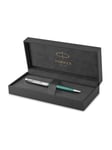 Parker Sonnet Essentials kuglepen, metal og grøn lak med palladiumkant, medium spids, sort blæk, gaveæske