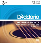 Daddario EJ16-3D fosforbrons gitarrsträngar 3-pack (lätt, 12-53)