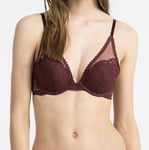 Calvin Klein Siren Bra Maroon Red Size 32A Padded Plunge Push Up QF4933 New