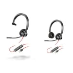 Plantronics - Blackwire 3310 USB-A (Poly) - Wired, Single Ear (Mono) Headset with Boom Mic - USB-A & – Blackwire 3320 USB-A (Poly) – Wired, Dual-Ear (Stereo) HeadseT