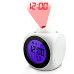 Digital LCD Projection Alarm Clock,Multifunction Digital LCD backlight display Thermometer Snooze Functio,White