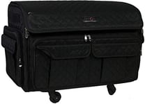 Everything Mary 4 Wheels XL Collapsible Deluxe Sewing Trolley, Black Quilted-Rolling Carrying Storage Case for Large Brother, Singer, Bernina Machines-Universal Travel Tote Bag