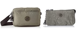 Kipling Abanu M, Crossbody Femme, Kaki, 9x24x17 cm + Creativity L, Pouches/Cases Femme, Kaki, 4x18.5x11 cm