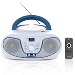 DAB+ Radio CD Player Portable Boombox with Digital FM Radio/ Bluetooth/ USB/ AUX-in/ Headphone/ LCD Display/ Stereo Enhanced, Remote Control (White)