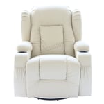 8 Point Leather Massage Cinema Recliner Sofa Heated Swivel Rocking Chair Cream