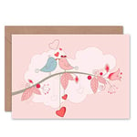 Wee Blue Coo VALENTINES LOVE BIRDS HEARTS BLANK GREETINGS CARD ART