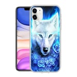 Pnakqil Case for OPPO A53 A32 6.5-inch, Soft Clear TPU Silicone Shockproof Bumper Protective Case Transparent with Cute Pattern Slim Cover Back Phone Case for OPPO A53 A32, Wolf 01