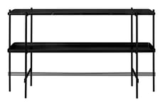 TS Console Rectangular 2 Racks With Tray - Black Marquina Marble/Black Frame