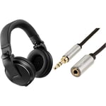 Pioneer DJ HDJ-X5-K DJ Headphones Black & Amazon Basics 3.5mm Auxiliary Jack Audio Extension Cable, Male to Female, Adapter for Headphone or Smartphone, 1.83 m, Black