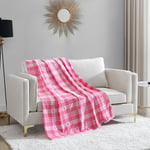 Juicy Couture Plush Pink Plaid 50"X70" Fuzzy Throw Blanket - Luxurious Microfiber Plush Blanket for Ultimate Comfort and Cozy Warmth