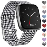 Ouwegaga Compatible with Fitbit Versa Strap/Fitbit Versa 2 Strap, Woven Bands Replacement Sport Wristband Compatible with Fitbit Versa Smartwatch Small, Plaid Black/White