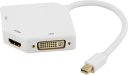 Deltaco DP-MULTI2 Mini Displayport till HDMI, VGA och DVI enkellänk 1920 x 1080 adapterkabel bulk vit