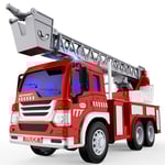 TOYABI Gros Camion de Pompier, XXL Grand Enfant Jouet avec Sonore, Lumineux et éChelle Pivotante de Sauvetage Extensible, Voiture Pompier Jouets Cadeau Anniversaire Enfant 3 4 5 6 7 8 Ans - Rouge