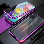 HaptiCase Case for Samsung Galaxy A51 Magnetic Cover,Magnetic Adsorption Technology 9H Front and Back Tempered Glass Cover 360°Shockproof Full Body Protector Ultra Thin Metal Bumper - Purple