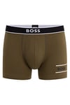 BOSS Mens Trunk 24 Logo Stretch-Cotton Trunks with Logos and Stripes Green