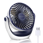USB Fan, OCOOPA USB Desk Fan Table Fan with Strong Airflow & Quiet Operation, Portable Cooling Fan Speed Adjustable 360°Rotatable Head for Home Office Bedroom Table and Desktop (Dark Blue)