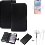 phone Case Wallet Case for Apple iPhone 14 + earphones cell phone black
