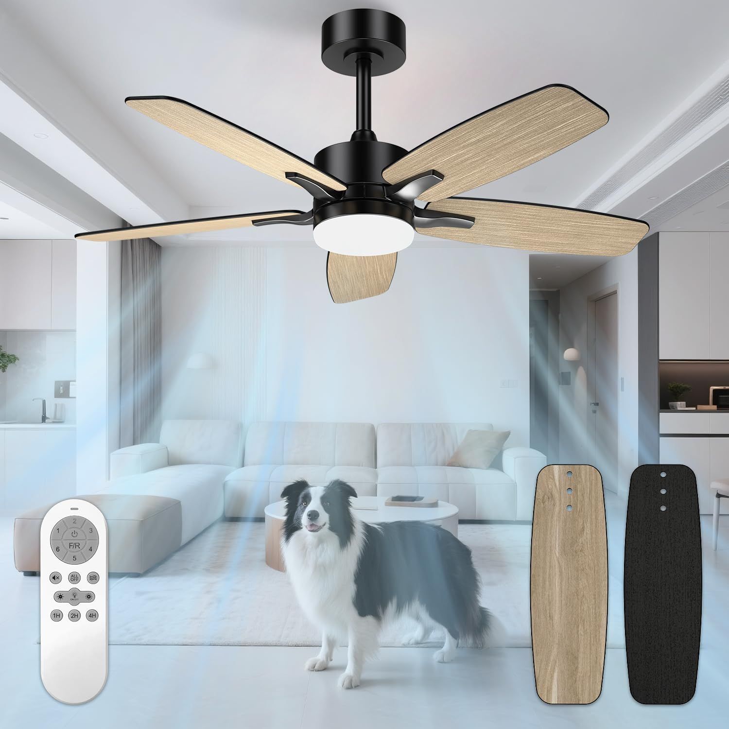 Ventilateur De Plafond Avec Lumière Et Télécommande Silencieux, Pour