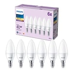 PHILIPS LED Frosted B35 Candle Light Bulb 6 Pack [Warm White 2700K - E14 Small Edison Screw] 40W, Non Dimmable. for Home Indoor Lighting