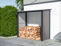 Abri bûches métal en acier galvanisé effet bois 1,98 m3 - 2 stères - L182 x P89 x H156cm - BIRWOOD