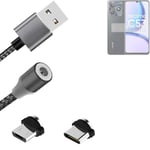 Magnetic charging cable for Realme C53 with USB type C and Micro-USB connector