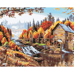 LUOYCXI DIY digital painting adult kit canvas painting bedroom living room decoration painting landscape riverside cottage-40X50CM