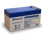 Ultracell Blybatteri 12 V, 1,3 Ah (UL1.3-12) Faston (4.8mm) Blybatteri, VdS