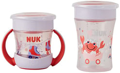 NUK Magic Cup & Mini Magic Cup Lot de 2 gobelets d'apprentissage avec bord étanche à 360° à partir de 6 mois - Anti-fuite et sans BPA - 160 ml et 230 ml - Rouge