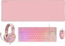 Mcp-Rgb3,Ensemble Clavier Gaming Fixe Rgb+Souris Gaming Rgb Flow 3200 Dpi+Casque Over-Ear Rgb+Tapis De Souris Xxl,Rose,Langue Fran