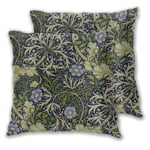 Art Fan-Design Cushion Cover William Morris Seaweed Pattern Set of 2 Square Throw Pillow Case Sham Home for Sofa Chair Couch/Bedroom Decorative Pillowcases