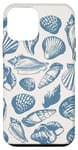 Coque pour iPhone 12 mini Bleu marine coquillages bohème plage océan sur beige neutre