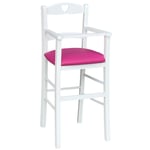 Chaise Haute en Bois Blanc Avec Siège Simili Cuir
