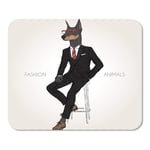 Mousepad Computer Notepad Office Animal Doberman Pinscher Dog Dressed Up in Black Suit Sitting on The Chair Furry Home School Game Player Computer Worker Inch