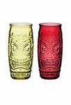 BarCraft BCTIKI2PC Tiki Cocktail Glasses, 600 ml 1 Pint - Red and Green Set of 2