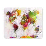World Map in Watercolor Splatters Non-Slip Rubber Base Mousepad for Laptop, Computer, PC
