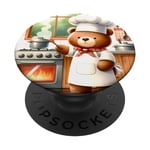 Bear Chef Cuisine Dans Une Cuisine Tablier Poêle Armoires Bois PopSockets PopGrip Interchangeable
