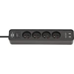 Brennenstuhl Multiprise ECOLOR Noire. 4 prises + 2 prises USB. avec 1.5m de câble