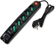 - Multiprise Power Cleaner 12, 4 Prises Schuko/Italie, 8 Prises Italie 10/16A, Interrupteur Lumineux, Protection Enfants, Câble 1,5M, Entrée Italie 16A 90°, Noir